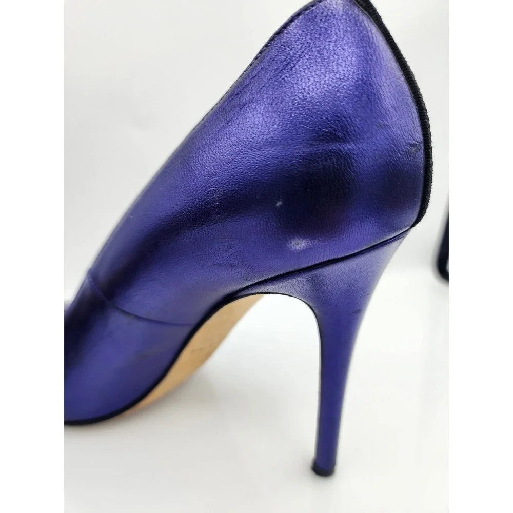 SJP Sarah Jessica Parker Fawn Metallic Purple Leather Pointed Toe Pumps 39.5